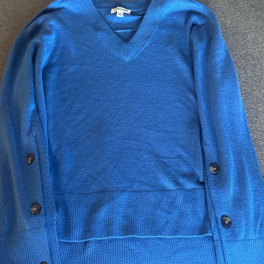 Nordstroms Blue V-Neck Wool Sweater with Buttons